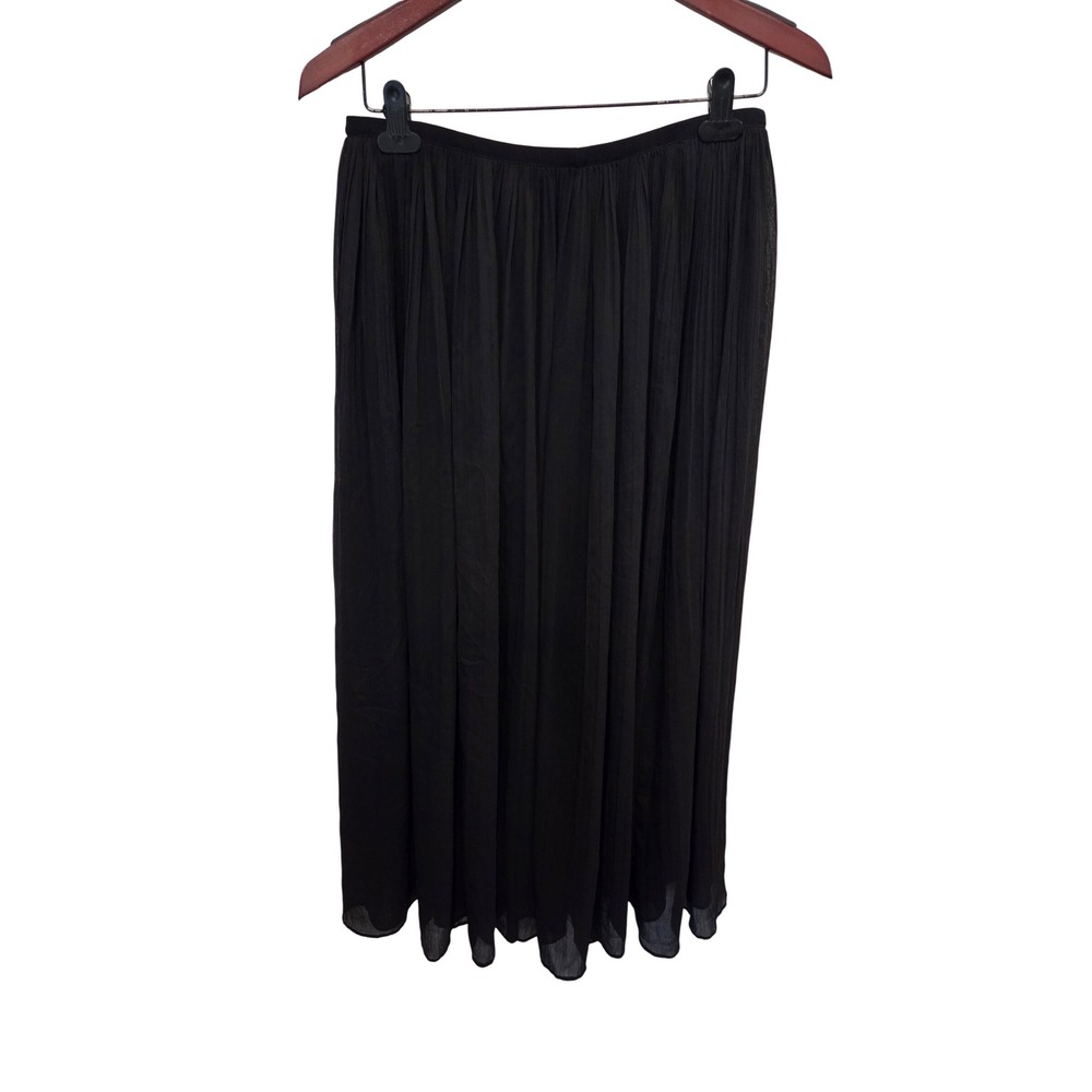 Uniqlo Pleated Maxi Skirt Elastic Waist Black Minimalist Flowy Large 30-31in